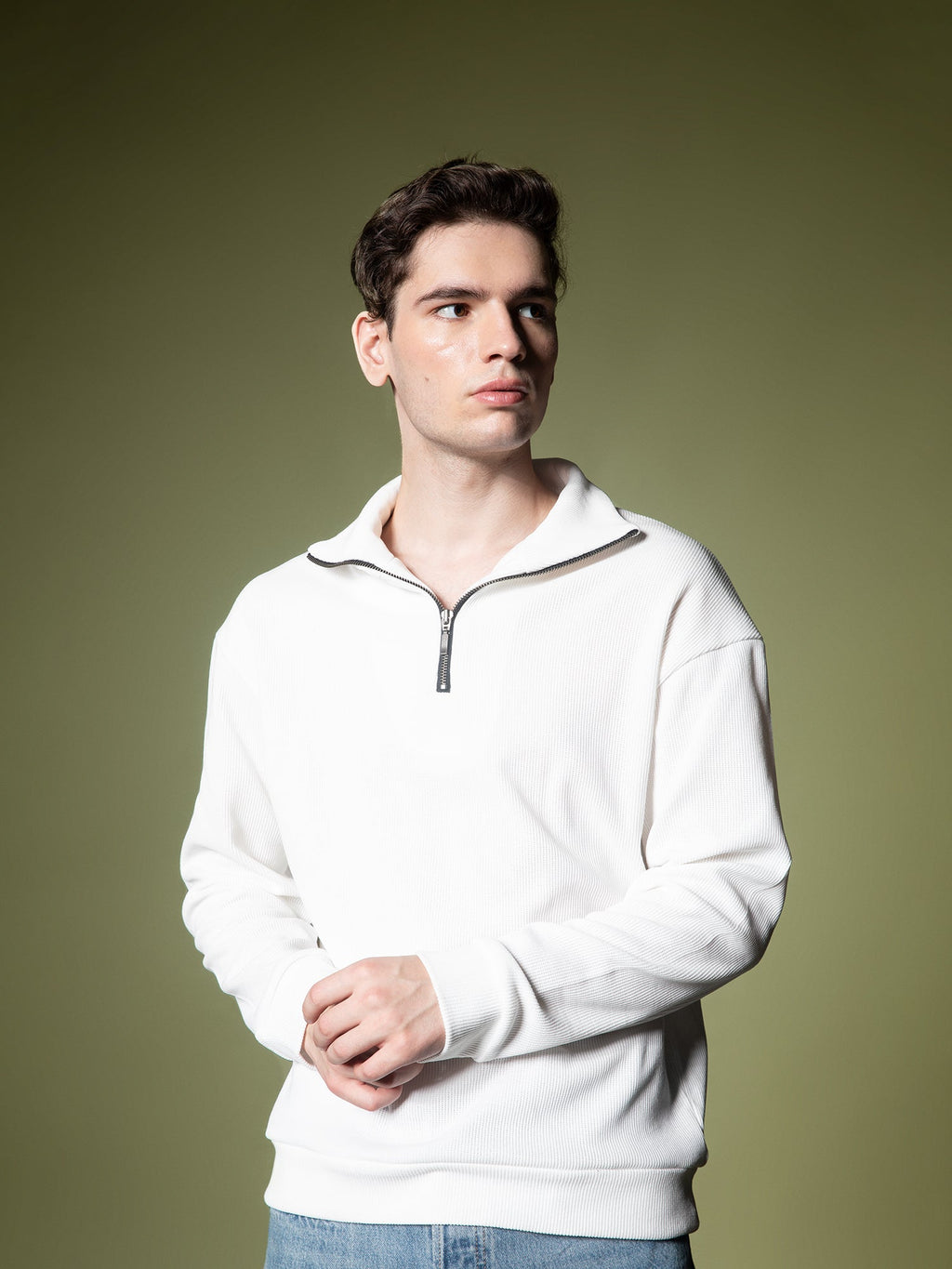 Ribbed quarter-zip sweatshirt